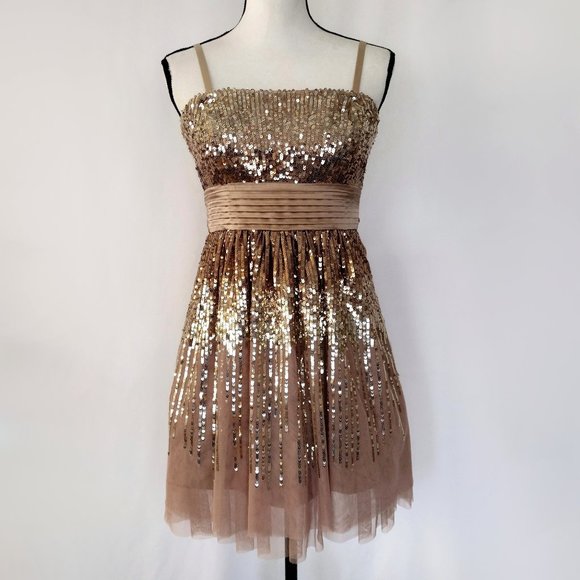 BCBGMaxAzria Convertible Strap Silk and Tulle Sequined Party Dress - Picture 2 of 11
